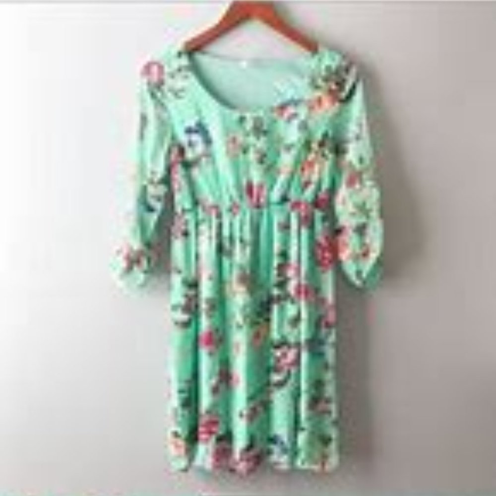Pink Blush Mint Green Floral Maternity Dress Medium - Gem